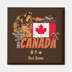 Kanadas vintage flagga och grizzly souvenir magnet