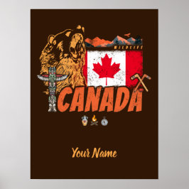 Kanadas vintage flagga och grizzly souvenir poster