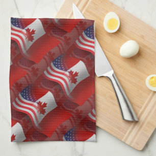 Kanadensare-Amerikan som vinkar flagga Kökshandduk