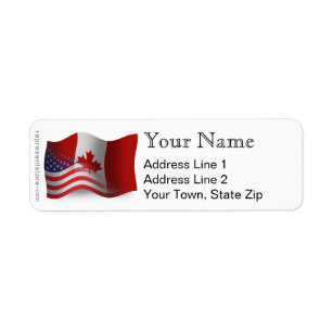Kanadensare-Amerikan som vinkar flagga Returadress Etikett