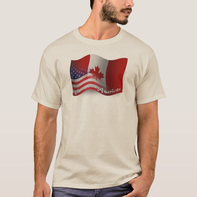 Kanadensare-Amerikan som vinkar flagga Tee Shirt (Framsida)