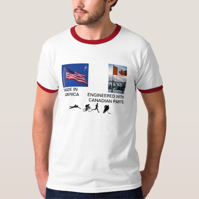 Kanadensare-flagga-på-snö amerikanska flaggan, tee shirt (Framsida)