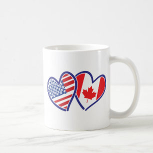 Kanadensare och Amerika flaggahjärtor Kaffemugg