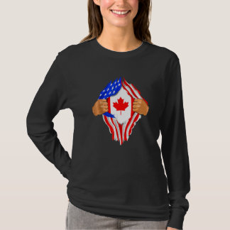 Kanadensisk blod inuti mig Usa flagga Kanada T Shirt