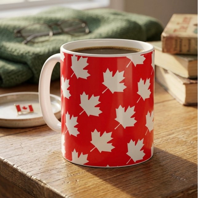 Kanadensisk lönnlöv. KANADA. Patriotisk.  Kaffemugg (Skapare uppladdad)