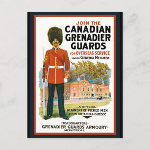 Kanadensisk rekrytering av Grenadier Guards Poster Vykort