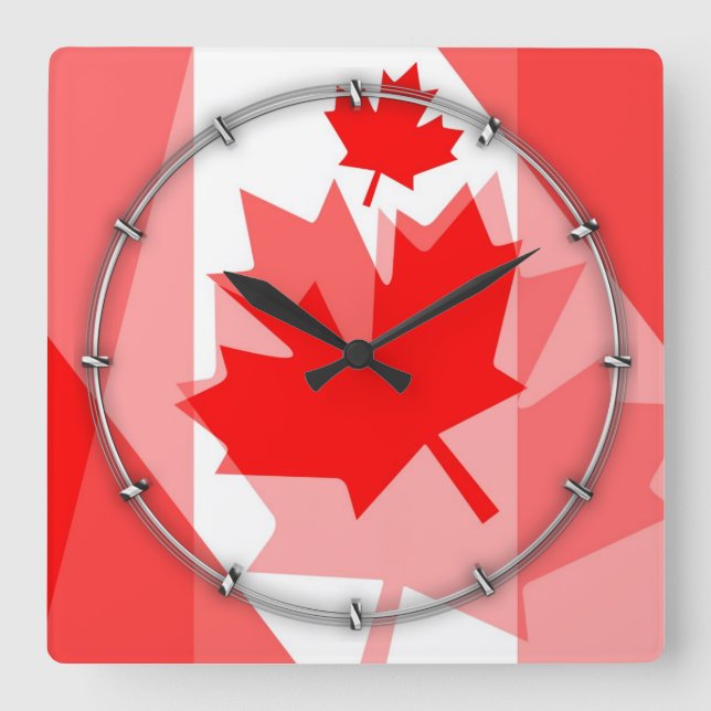 Kanadensisk röd lampa med Löv i lager Stil CANADA Fyrkantig Klocka (Framsida)