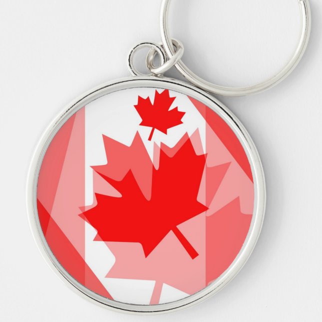Kanadensisk rödaple Löv Stil CANADA Rund Silverfärgad Nyckelring (Framsidan)