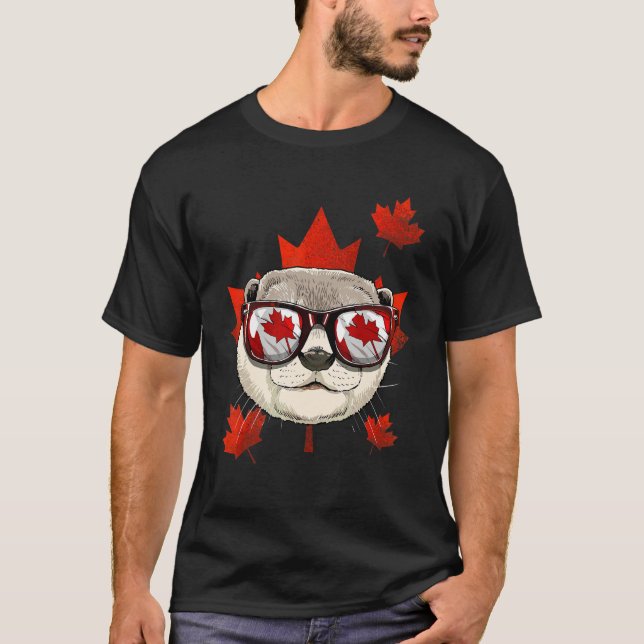Kanadensisk utter lönn träd blad Kanada Flagga hav T Shirt (Framsida)