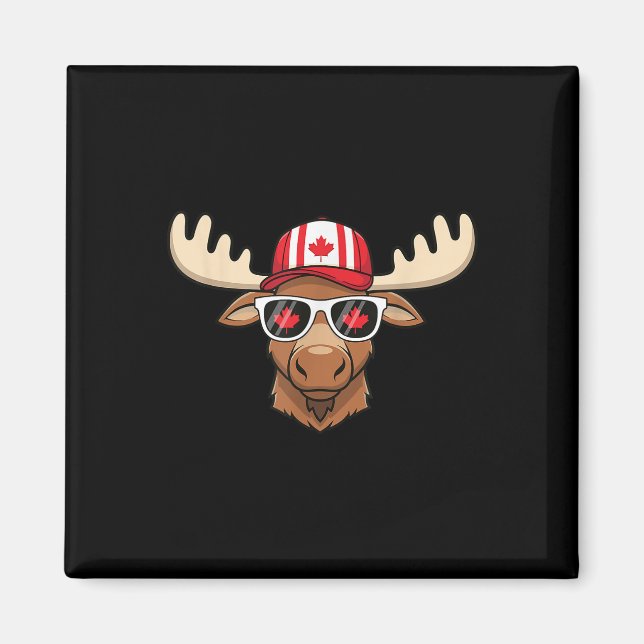 Kanadensiska Flagga Maple Löv Moose Sungles Magnet (Framsidan)