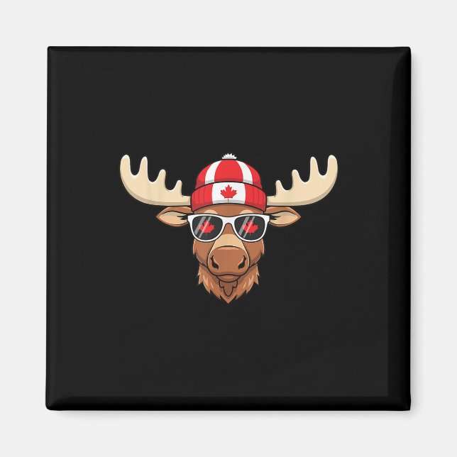 Kanadensiska Flagga Maple Löv Moose Sungles Magnet (Framsidan)