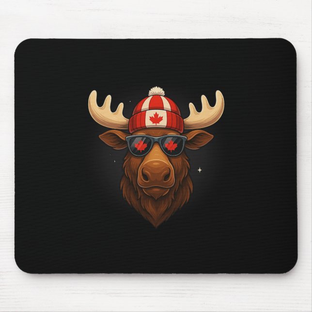 Kanadensiska Flagga Maple Löv Moose Sungles Musmatta (Framsidan)