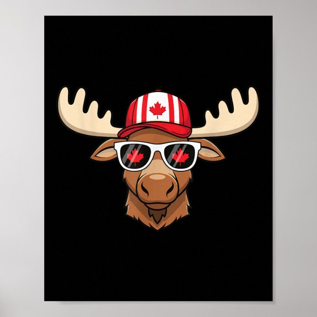 Kanadensiska Flagga Maple Löv Moose Sungles Poster (Framsidan)