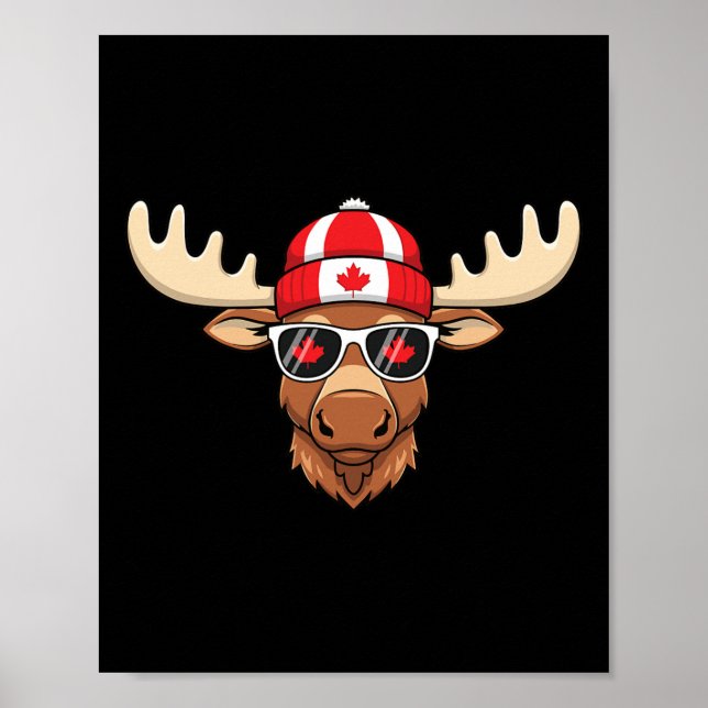 Kanadensiska Flagga Maple Löv Moose Sungles Poster (Framsidan)