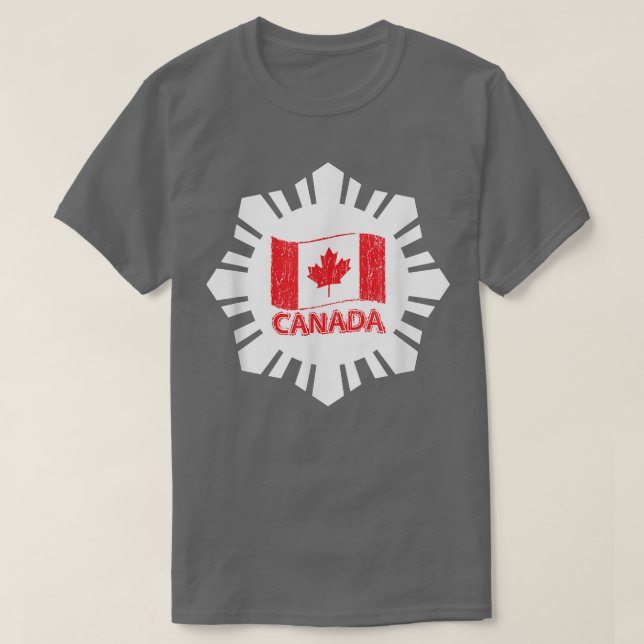 Kanadensiska Flagga med White Snowflake T Shirt (Design framsida)