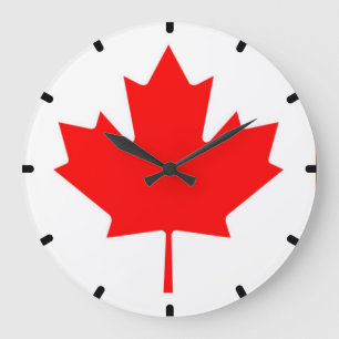 Kanadensiska Flagga Red Maple Löv Wall Clock Stor Klocka