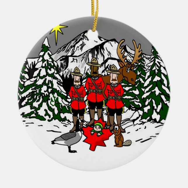 Kanadensiska jultomativitetscen julgransprydnad keramik (Framsidan)