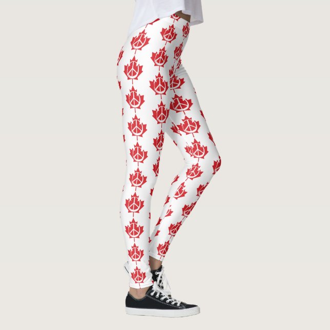 Kanadensiska Maple Löv Peace Symbol Patriotic Free Leggings (Höger)