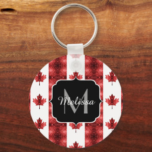 Kanadensiska rödsparkler mönster Monogram Nyckelring