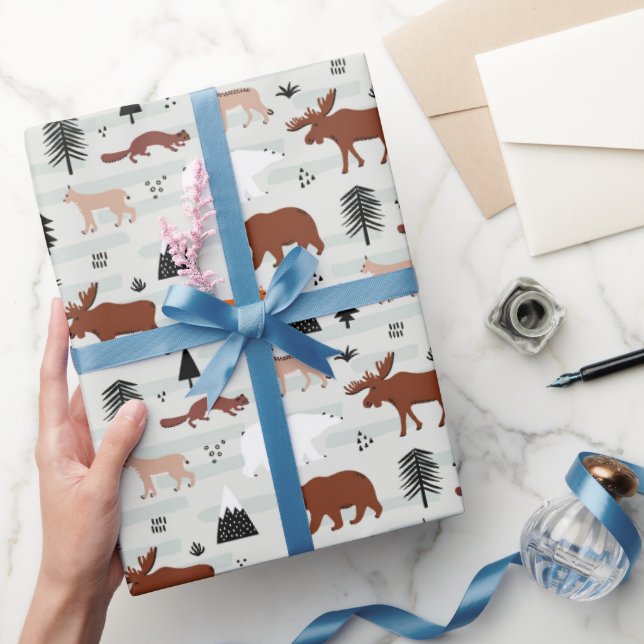 Kanadensiska Vilda Djur Mönster Älg Björn Räv Varg Presentpapper (Gifting)