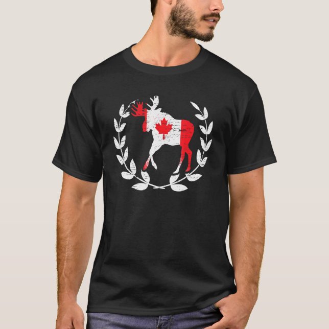Kanadensiskt Älg Kanada Dag Maple Leaf Stolt Canuc T Shirt (Framsida)