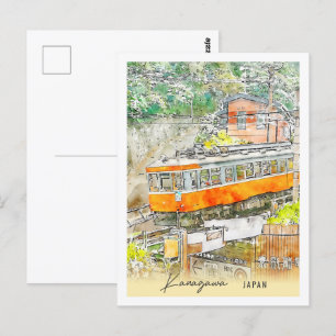 Kanagawa Japan Travel Ställe Watercolor Vykort