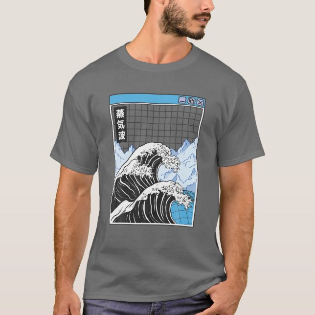 Kanagawa Wave Japan Digital Ligcape Grid Anime V T Shirt (Framsida)