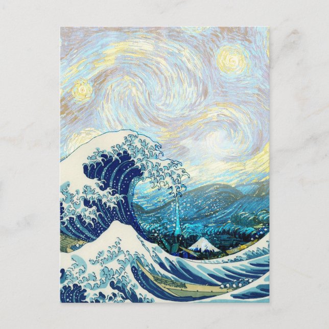 KANAGAWAS WAVE I STARRY NÅGOT BAKGRUND VYKORT (Framsida)