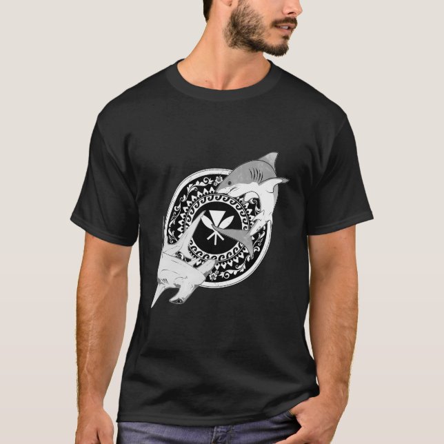 Kanaka Maoli Hammerhead Shark White Shark T Shirt (Framsida)