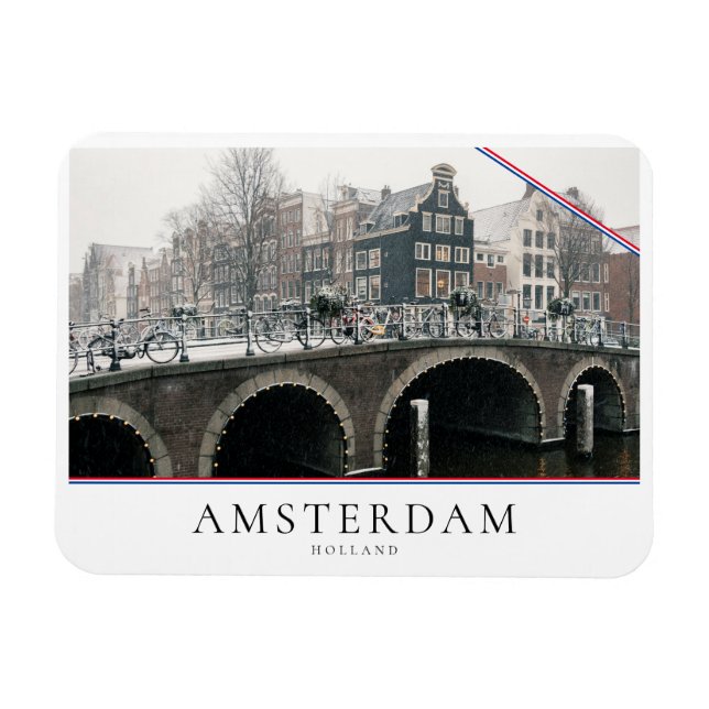 Kanal i Amsterdam på vintern Magnet (Horisontell)