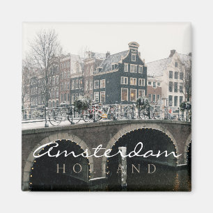 Kanal i Amsterdam på vintern Magnet