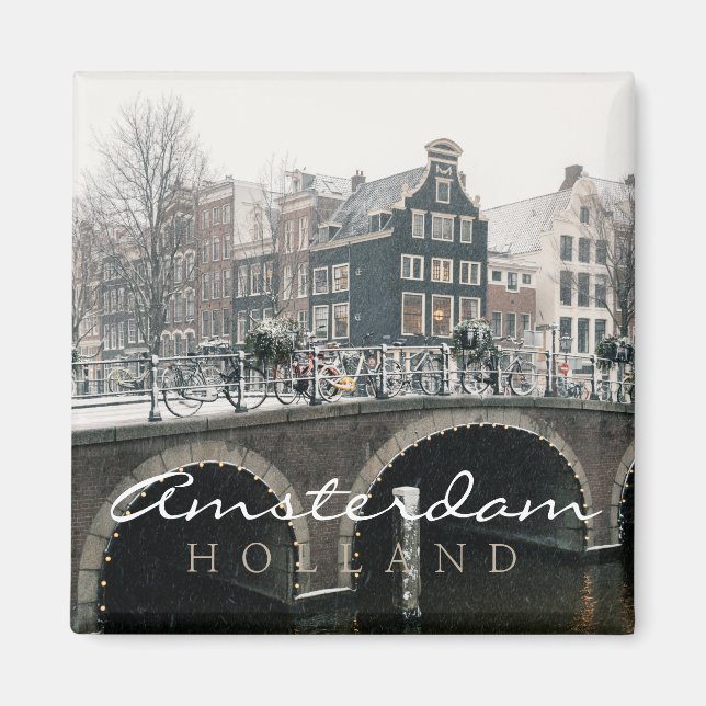 Kanal i Amsterdam på vintern Magnet (Framsidan)