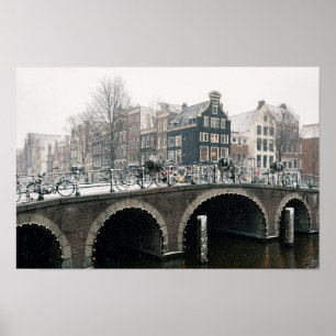 Kanal i Amsterdam på vintern Poster