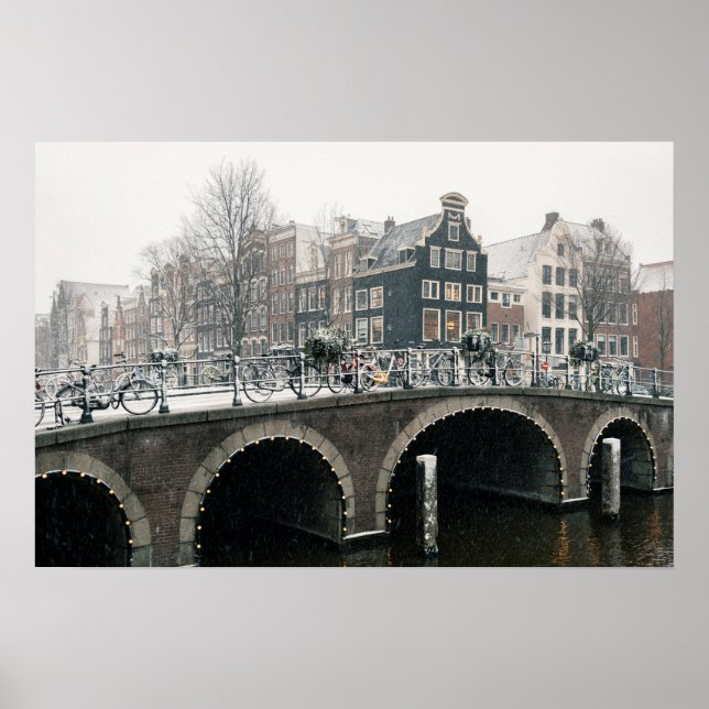 Kanal i Amsterdam på vintern Poster (Framsidan)