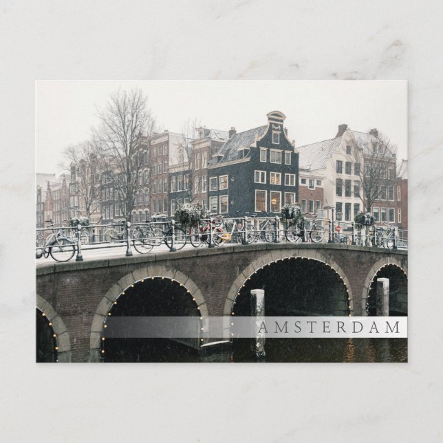 Kanal i Amsterdam på vintern Vykort (Framsida)