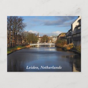 Kanal i Leiden, Nederländerna, vykort