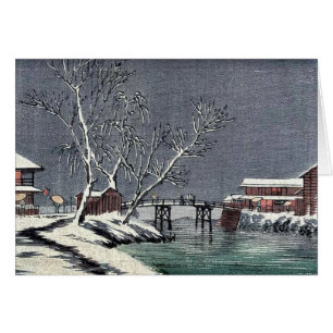 Kanal i snö Ukiyoe Hälsningskort