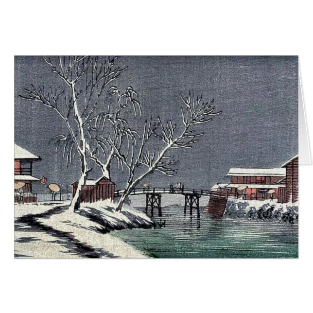 Kanal i snö Ukiyoe Hälsningskort (Framsidan Horizontal)
