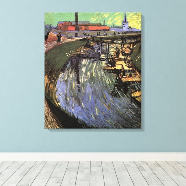 Kanal med kvinnor som Tvättar av Vincent van Gogh Canvastryck (Insitu (trägolv))
