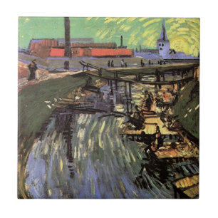 Kanal med kvinnor som Tvättar av Vincent van Gogh Kakelplatta