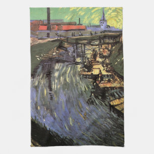 Kanal med kvinnor som tvättar av Vincent van Gogh Kökshandduk