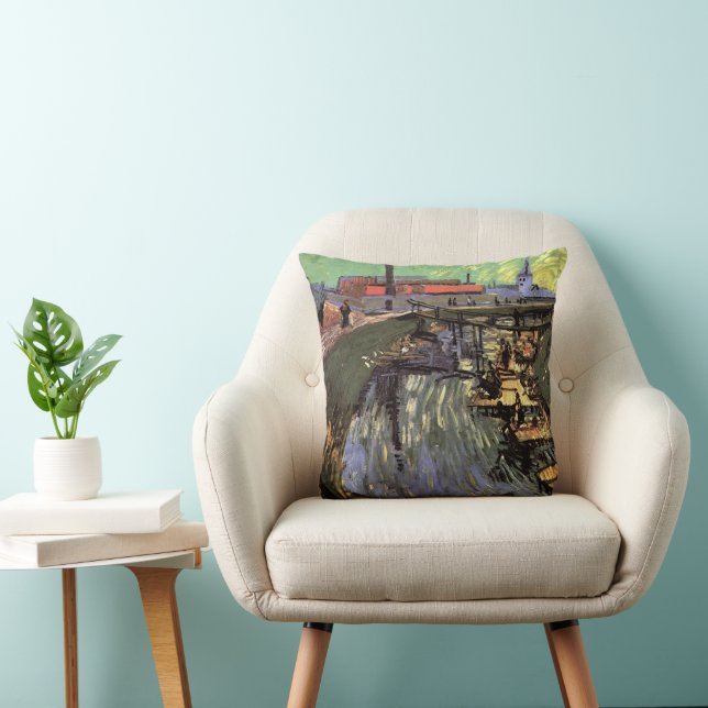 Kanal med kvinnor som Tvättar av Vincent van Gogh Kudde (Stol)