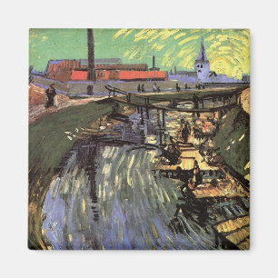 Kanal med kvinnor som tvättar av Vincent van Gogh Magnet
