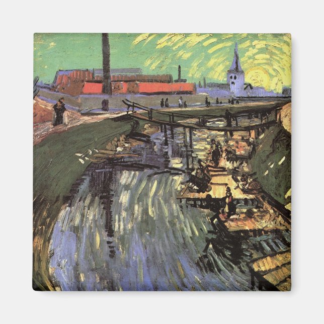 Kanal med kvinnor som Tvättar av Vincent van Gogh Magnet (Framsidan)