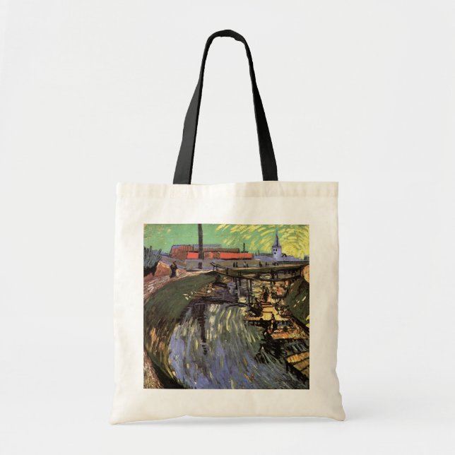 Kanal med kvinnor som Tvättar av Vincent van Gogh Tygkasse (Framsidan)