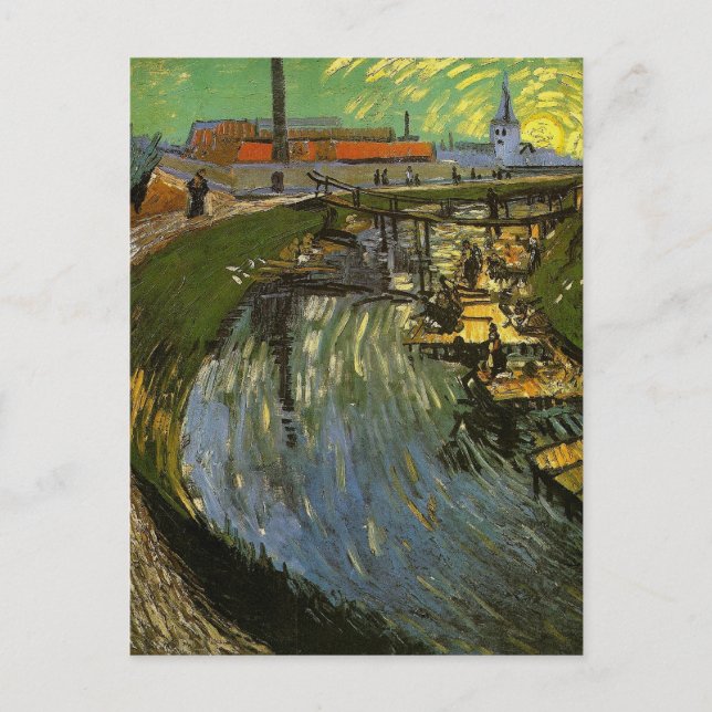 Kanal med Washerwomen, Vincent van Gogh Vykort (Framsida)