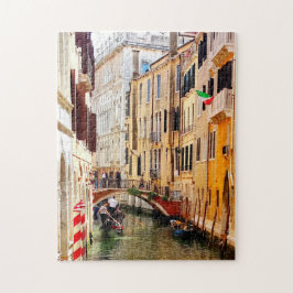 Kanal mellan Venedig Houses med gondolas, Italien Pussel