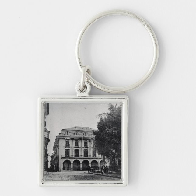 Kanaladministrationsbyggnad, Panama Fyrkantig Silverfärgad Nyckelring (Framsidan)