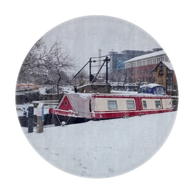 Kanalbåt i snö (Framsidan)