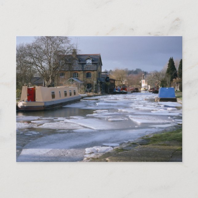 Kanalbåtar på vintern vykort (Framsida)